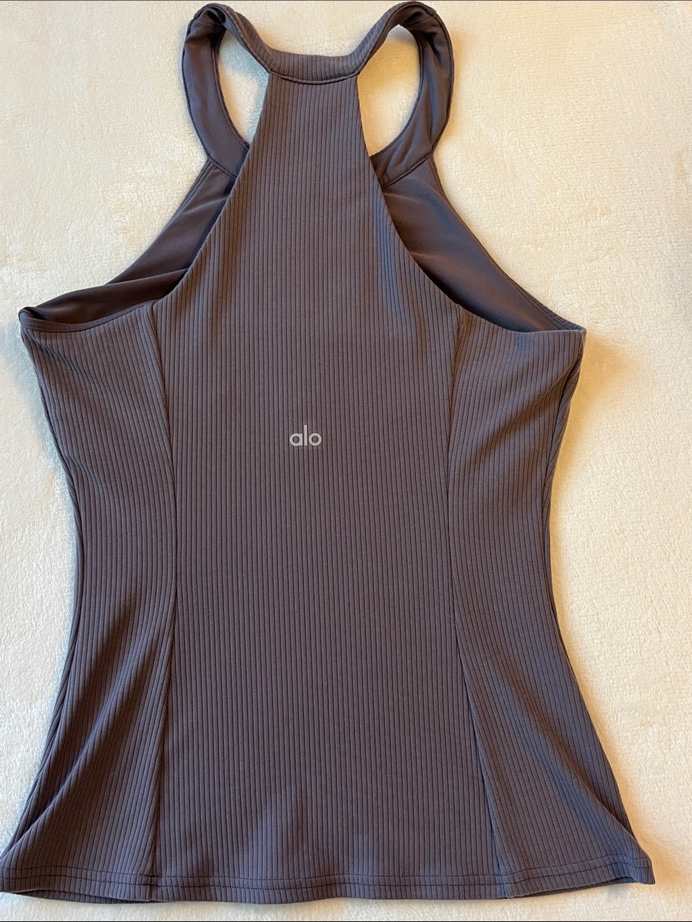 ALO Yoga Ribbed High-Neck Racerback bra Tank Charcoal size Medium - Picture 4 of 8